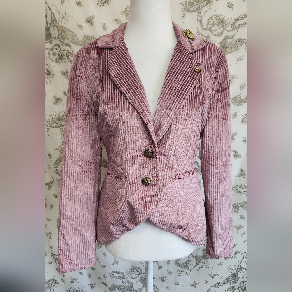 Aratta Dusty Rose Ribbed Velvet Blazer Jacket